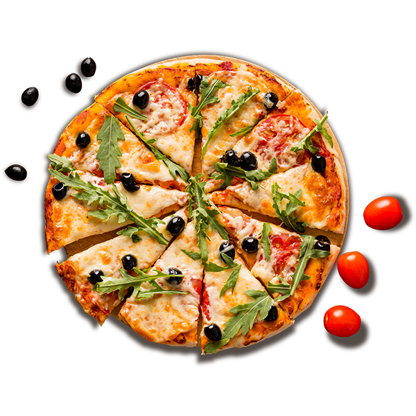Hamburger, sült krumpli és pizza